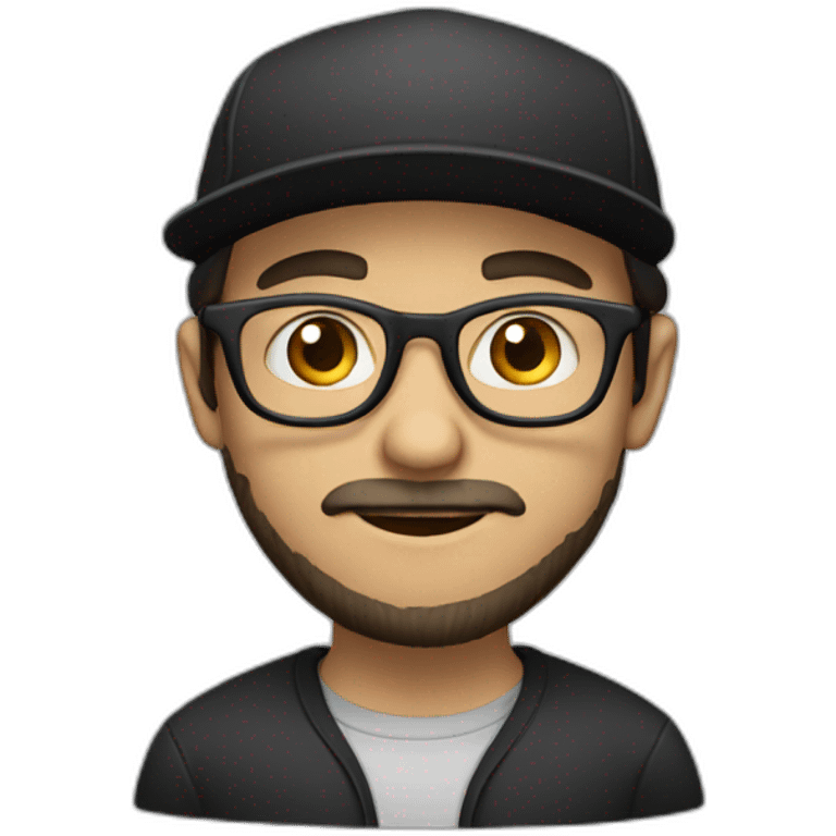 white boy with a black cap and light black beard and reading rounded glasses emoji