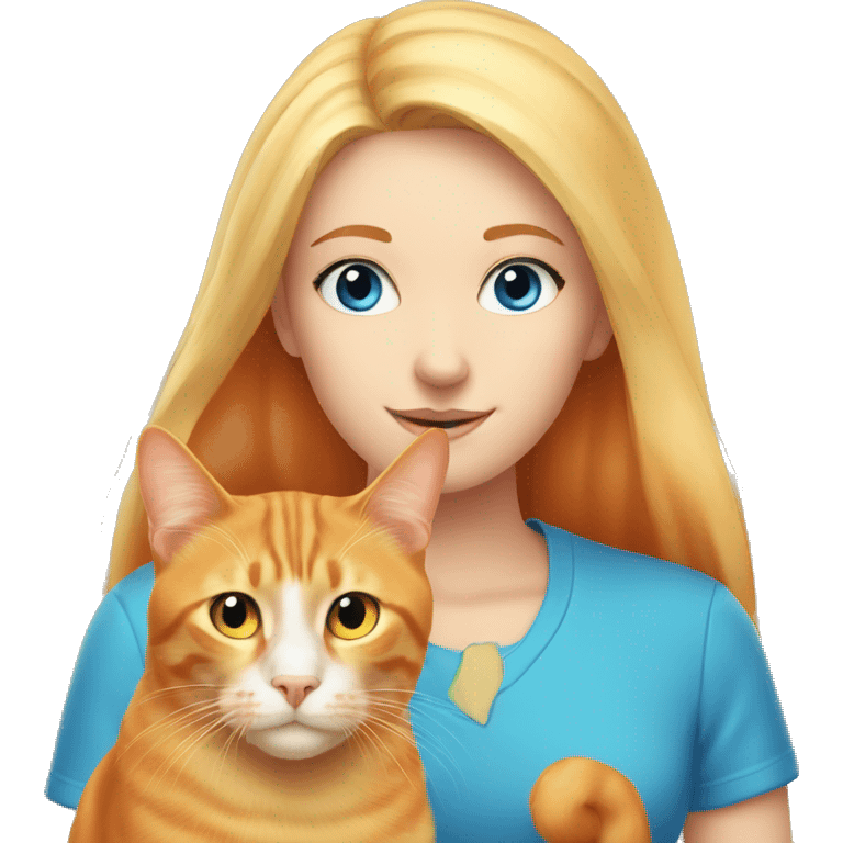 Orange cat with blonde girl with blue eyes emoji