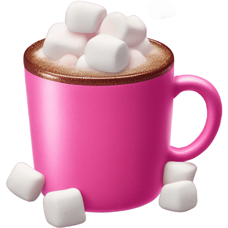 Hot coco with a hot pink sparkly mug and marshmallow  emoji