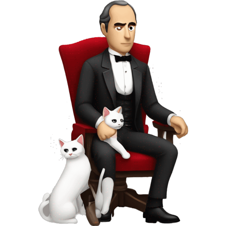 don corleone as a mafia boss sitting on a red chair petting a white cat on his lap emoji