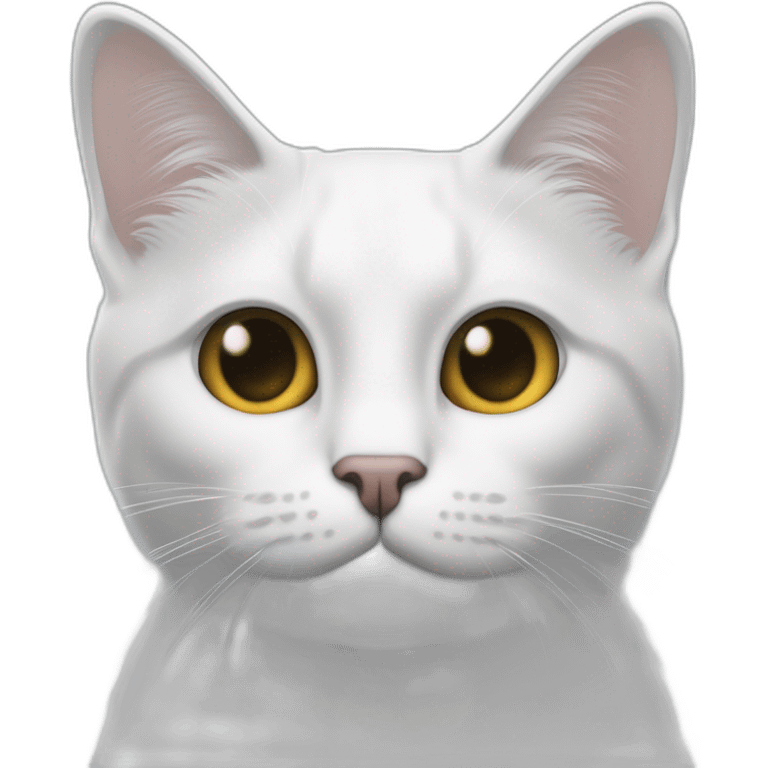 Un chat blanc avec des taches noires devant chaque oreilles et une tache noires au niveau du menton  emoji