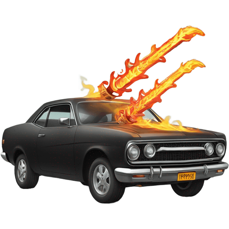 car with bones and sword with fire breath  emoji