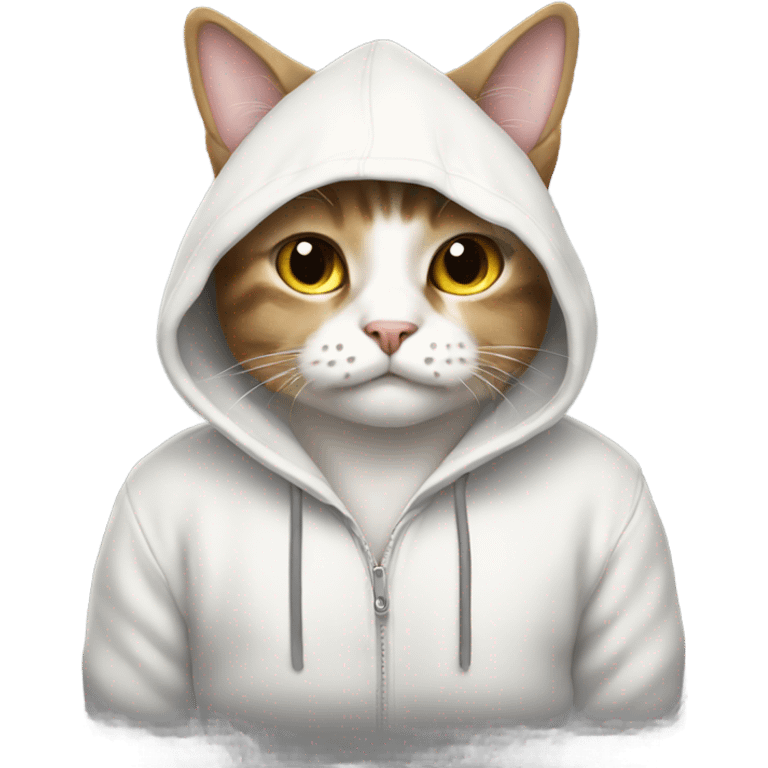 Cat wearing a hoodie that says milk me emoji