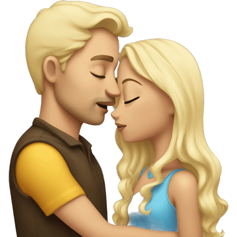 A girl with dark hair kisses a man with blond hair emoji