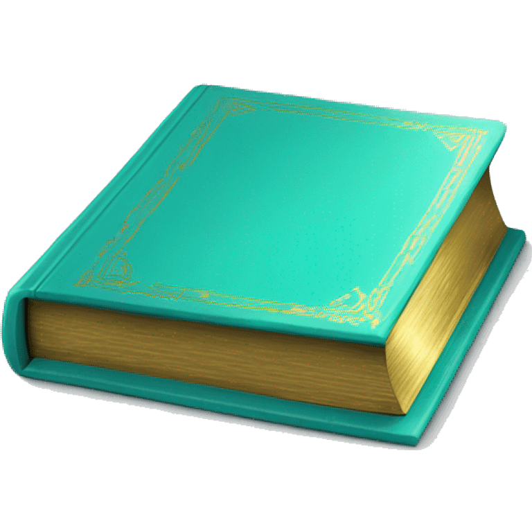 Realistic isolated turquoise book with metallic gold writing laying down flat. emoji