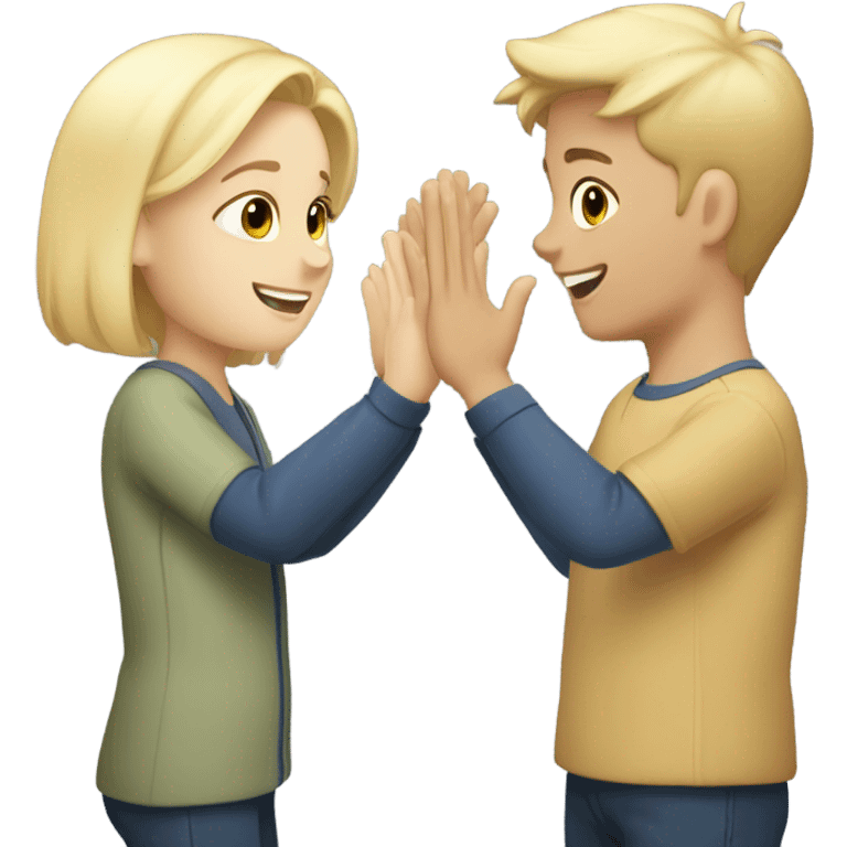 Blond girl and brunette boy with short hair high five emoji