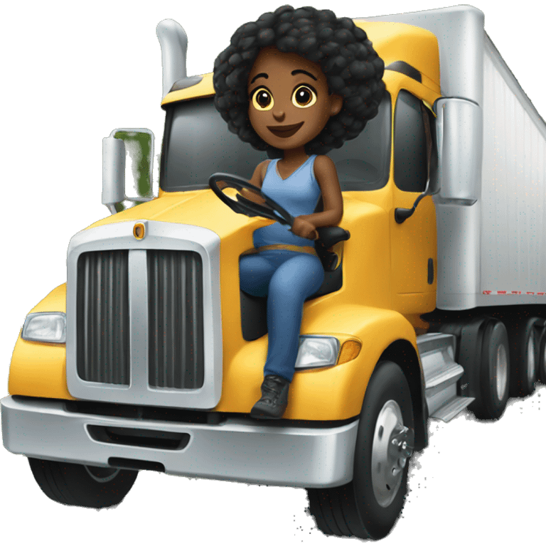 Black girl driving semi truck  emoji