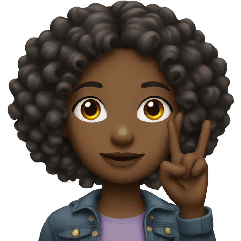 Black girl with curly hair putting peace sign  emoji