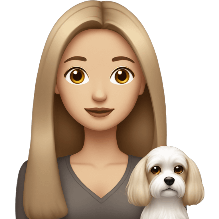 beautiful woman, straight long light brown hair, brown eyes With Maltese dog emoji