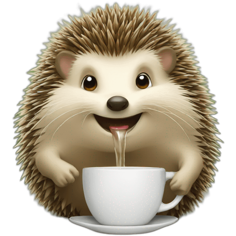 hedgehog smiling and drinking coffee emoji