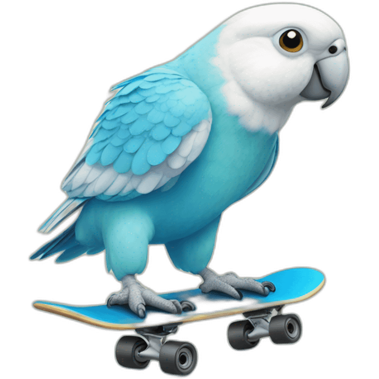 Budgerigar blue and white parrot rides a skateboard emoji