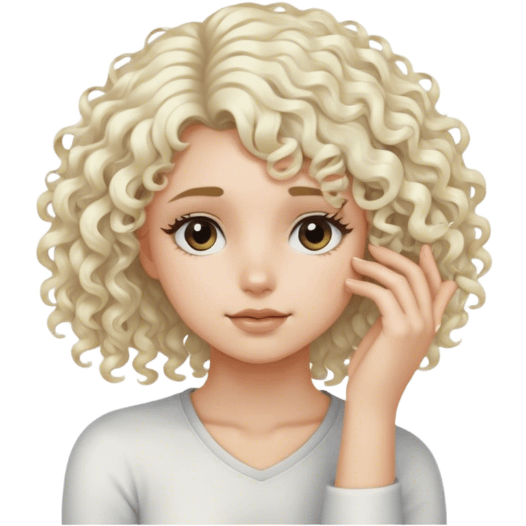 Girl with curly, wispy, platinum blonde hair, resting head on palm of her hand emoji