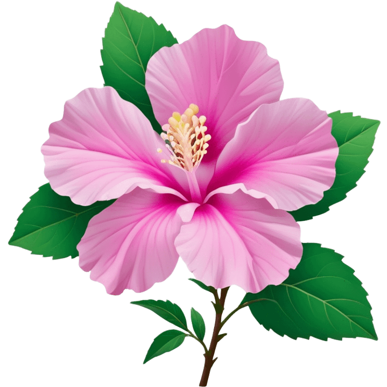 Cinematic Realistic image of a Mugunghwa flower (Rose of Sharon), rendered with delicate petal textures and vibrant pink hues, set against a minimalist background with gentle, diffused lighting that highlights its national significance emoji