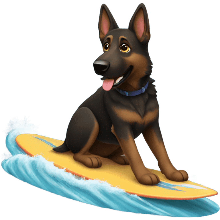 dark brown German shepherd surfing emoji