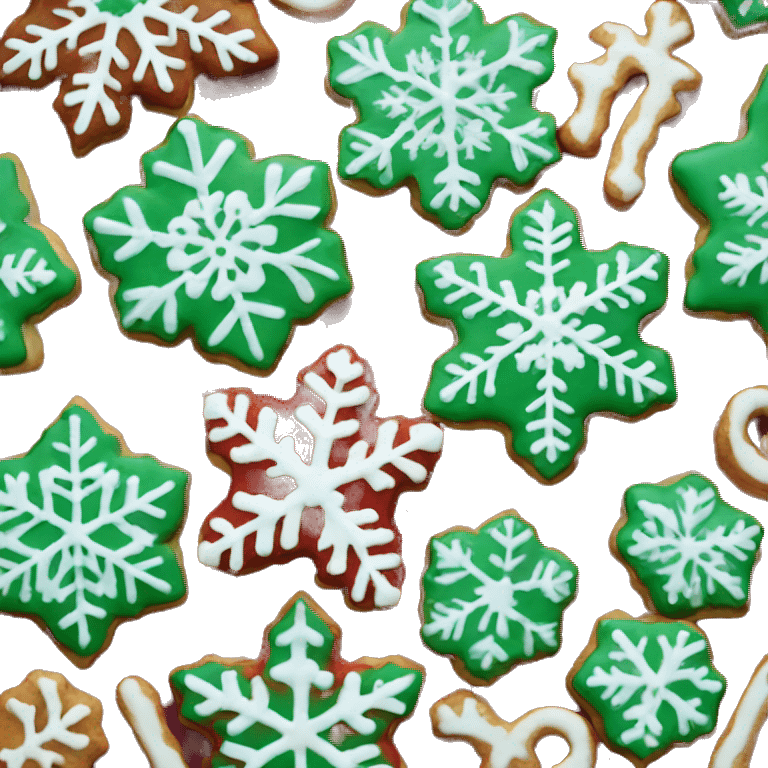 dark red and forest green and white snowflake Christmas cookies emoji