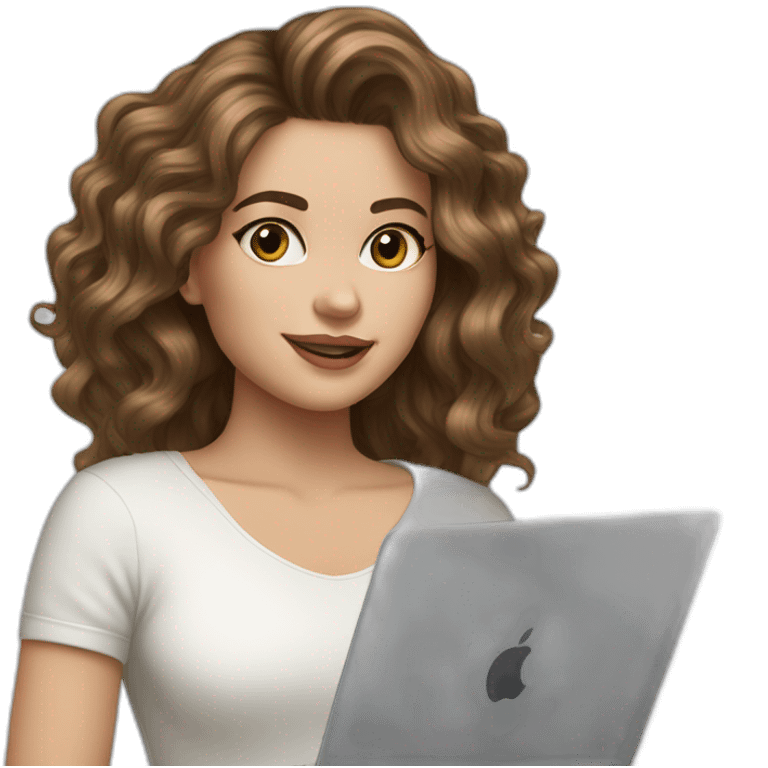 brown balayage wavy hair white girl with macbook emoji