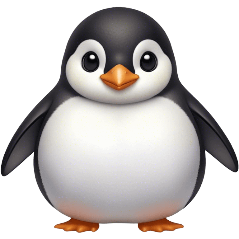 Cinematic chubby penguin, round fluffy body, tiny beak and feet, soft glowing feathers, gentle happy eyes, slightly tilted head, warm and irresistibly cute. emoji