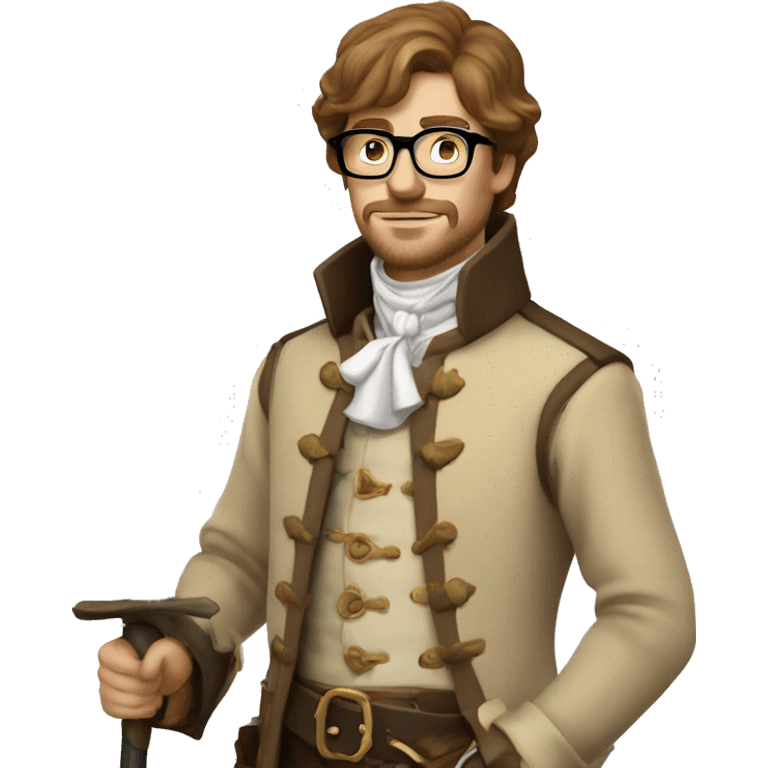 Musketeer man beige jacket short brown hair garden glasses emoji