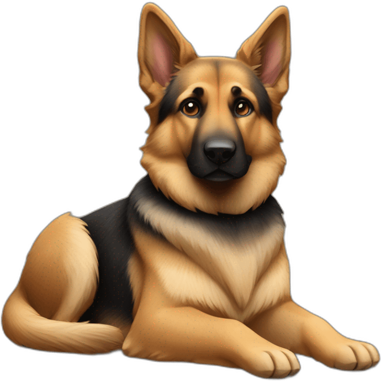 german-shepard-dog laying down with double coat fur and black colour fur on ears  emoji