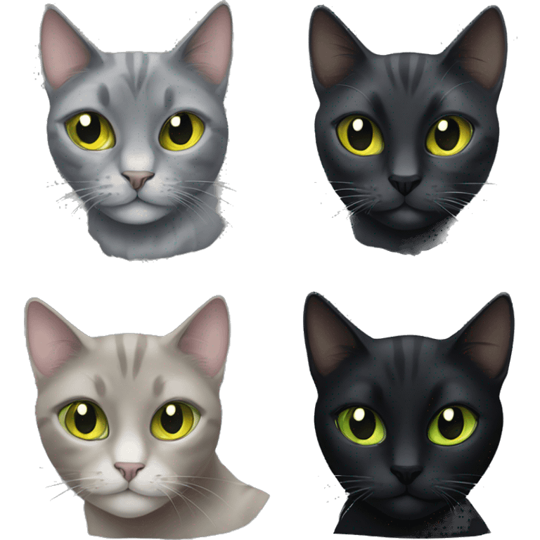 Large gray cat with green eyes and small black cat with yellow eyes  emoji