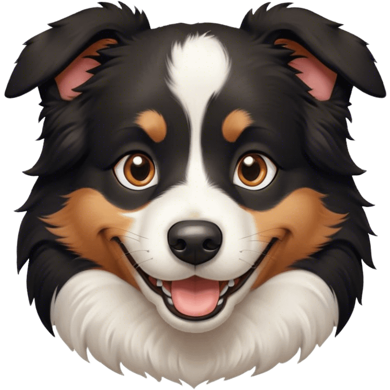 Fluffy black border collie face smiling, with a white fury chest  emoji