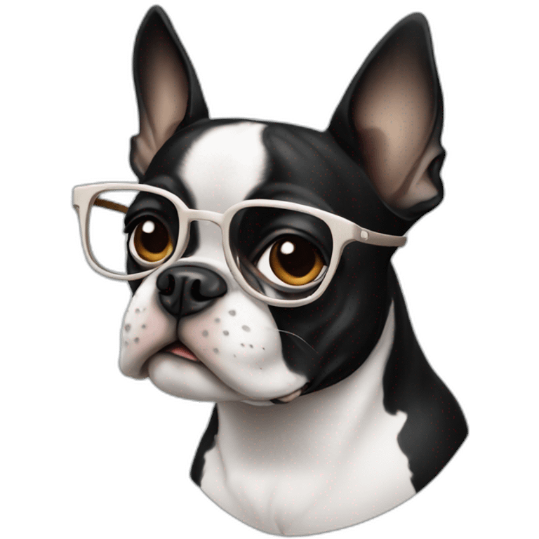 Boston terrier with cute glasses and smoking  emoji