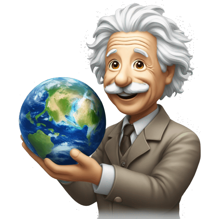 happy albert einstein holding earth in his hand emoji