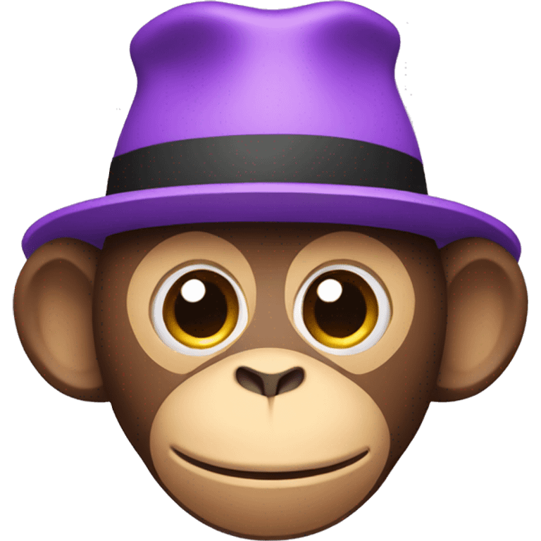 Iphone emoji monkey with hat , background color is white purple emoji