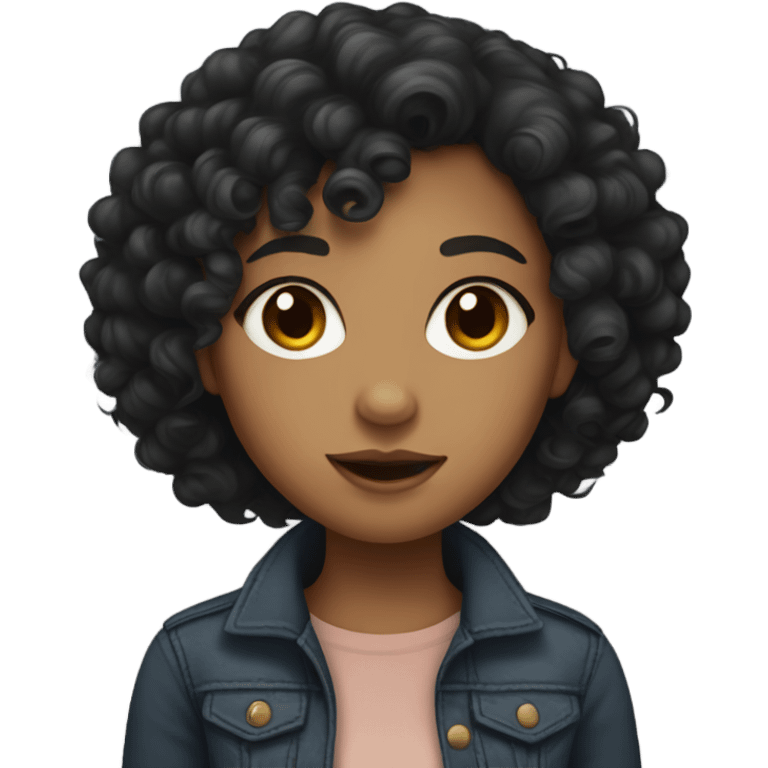 Mixed girl with dark curly hair and curly bangs emoji