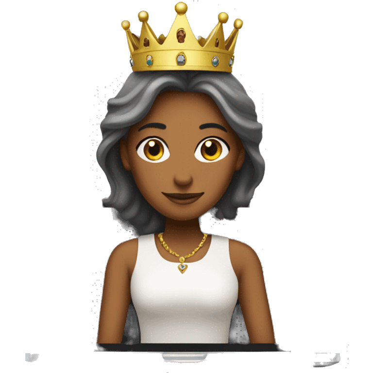 A girl who is a queen on her laptop, with a crown on emoji