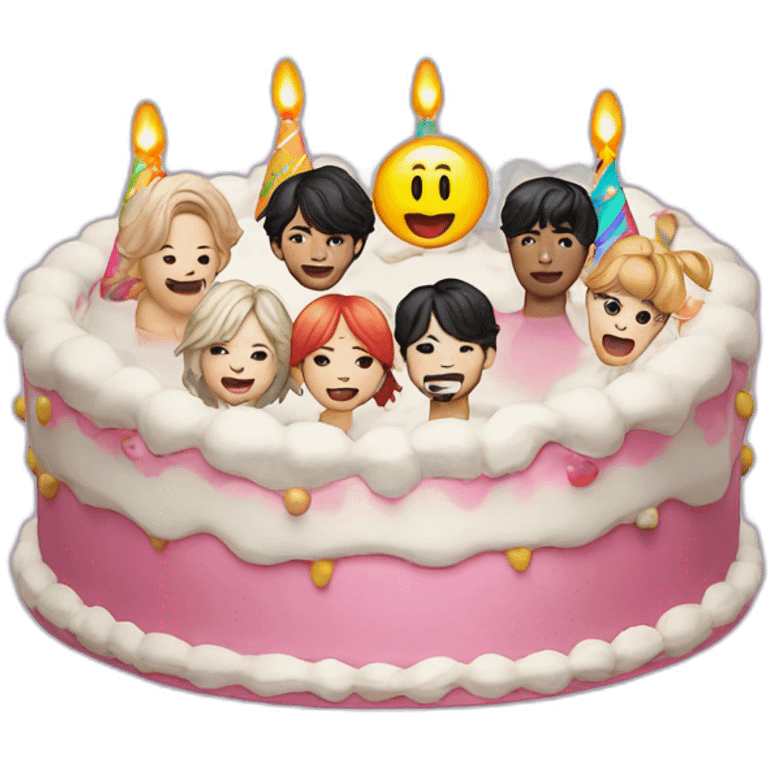 A birthday cake and the k-pop group BTS emoji