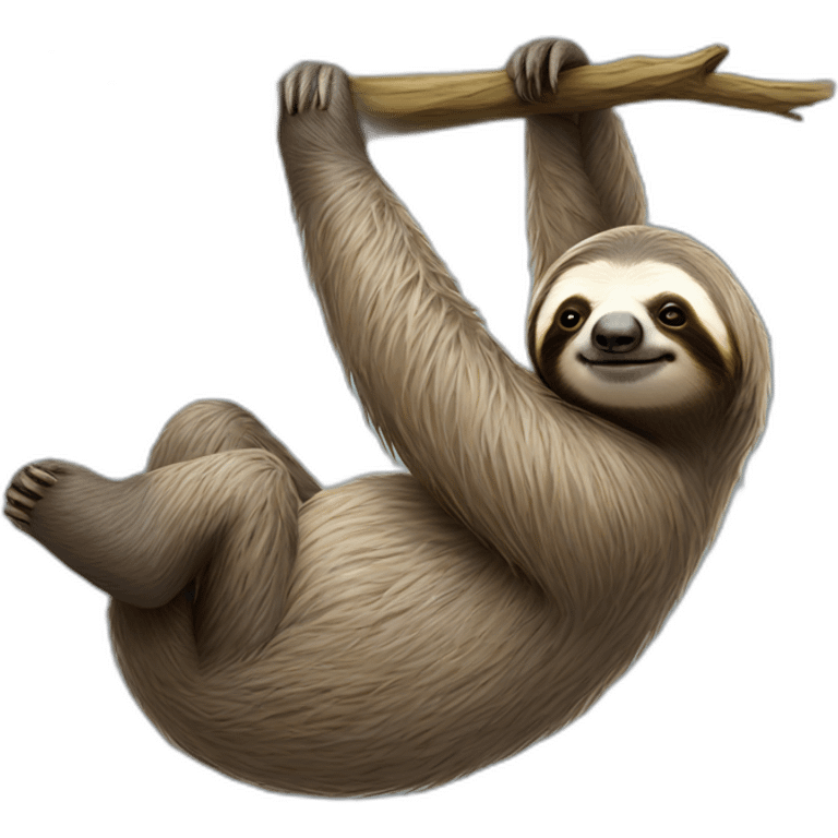 realistic full body sloth hanging from branch emoji