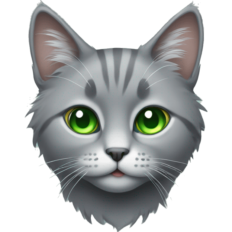 Fluffy gray cat with green eyes emoji