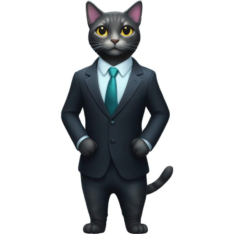 Cat wearing Dark iridescent business suit glowing emoji