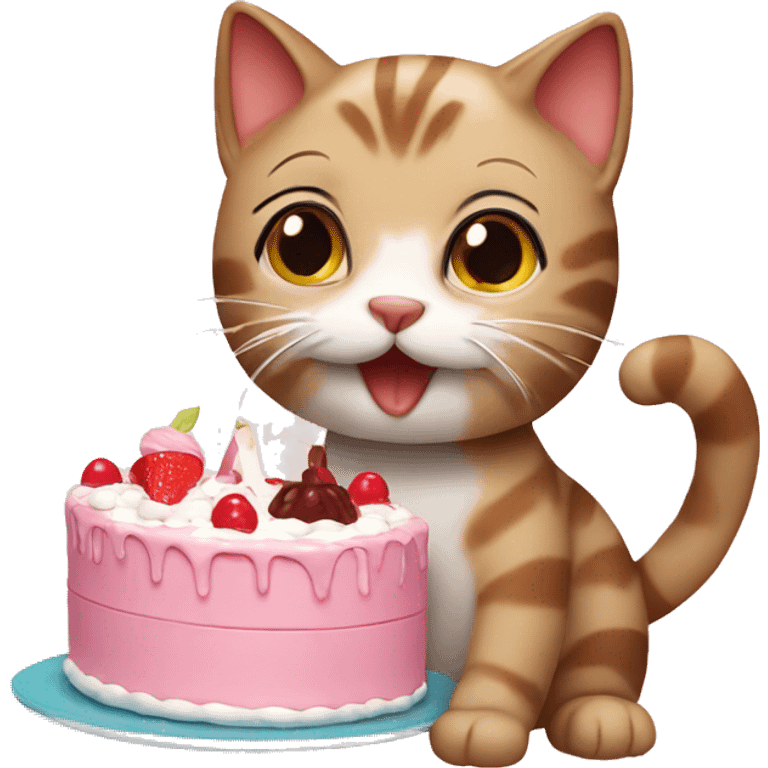 A cute cat eating cake emoji