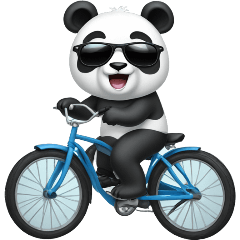 Panda bear wearing sunglasses riding a bike emoji