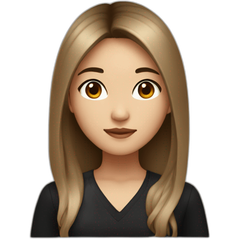 Asian girl with brown-ombré blond long hair and brown eyes in black dress emoji