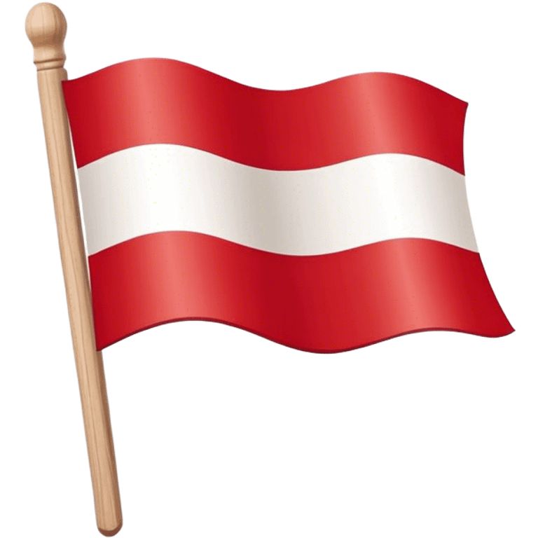 "A simple Polish flag on a wooden stick, waving slightly in the wind. The flag has two horizontal stripes: white on top and red on the bottom. The stick is light brown, made of wood, and slightly tilted to the right. The background is plain white emoji