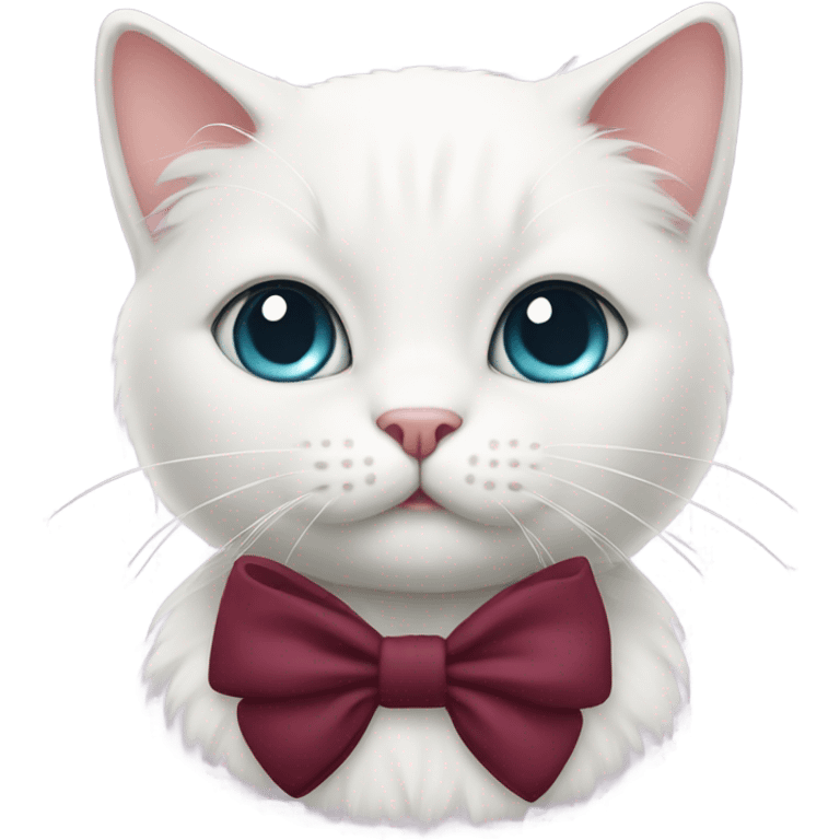 Cute white cat with burgundy bow miloo emoji