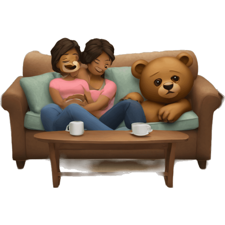 Bears around a woman on the couch  emoji