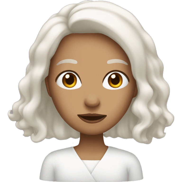 woman with white watee on face and mouth emoji