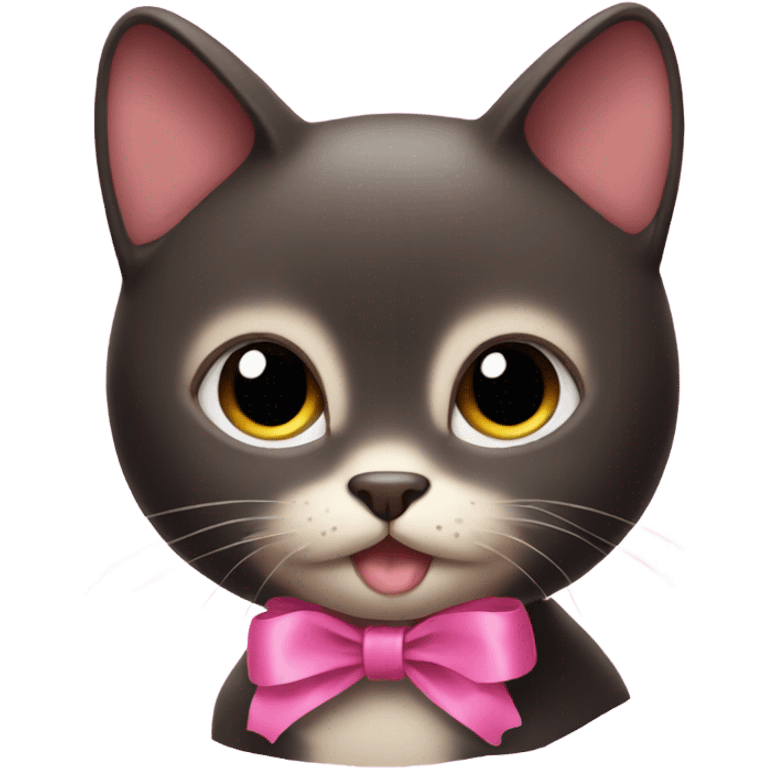 little black-brown cat with pink robim emoji