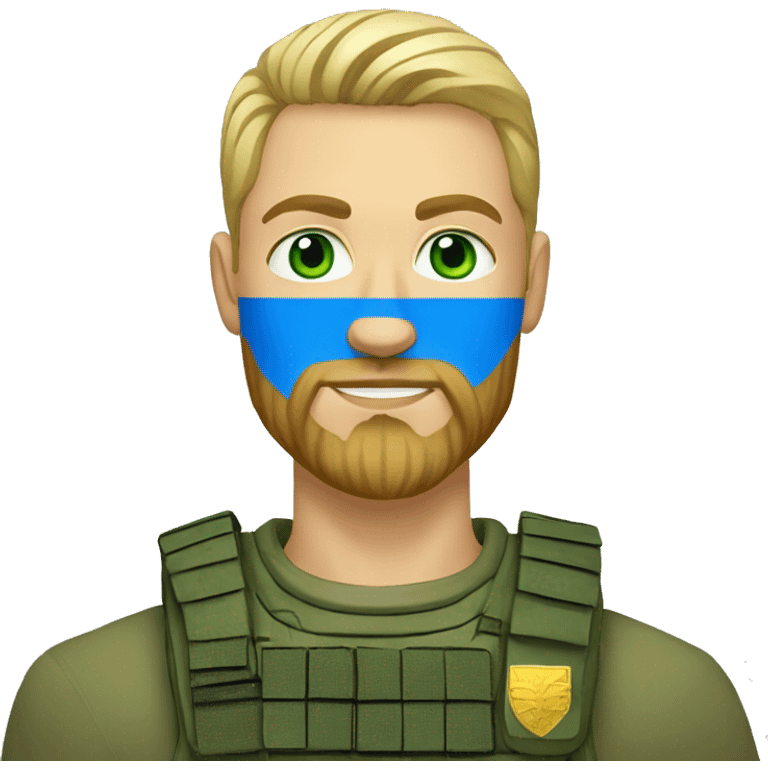 ukrainian military blonde man with a beard with green eyes with blue viking paint on the face  emoji