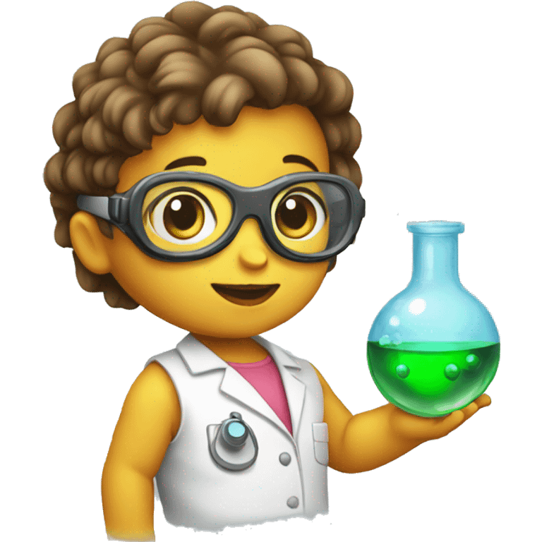 scientist baby wearing goggles and holding chemical emoji