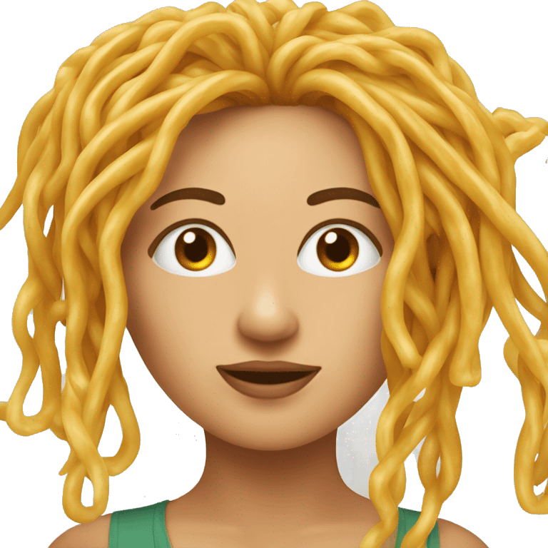 a woman’s face with spaghetti as hair emoji