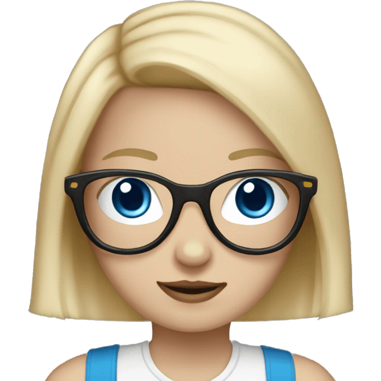 Girl with blonde hair, blue eyes, and glasses, holding two black and white cats emoji