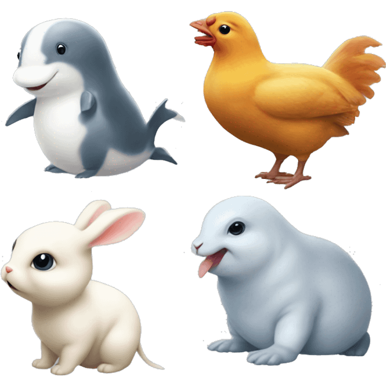 Beluga, a electric chipmunk, a bunny and a chickenbutt emoji