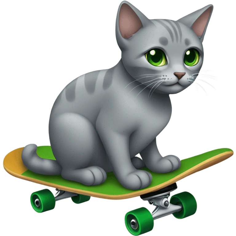 Grey cat with green eyes on a skate emoji