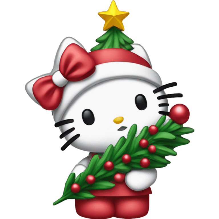 hello Kitty, holding a Christmas tree ￼ emoji