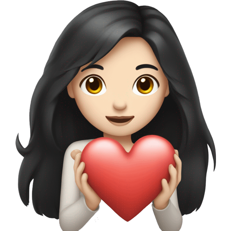 Pale girl with long black hair holding heart in her hands  emoji